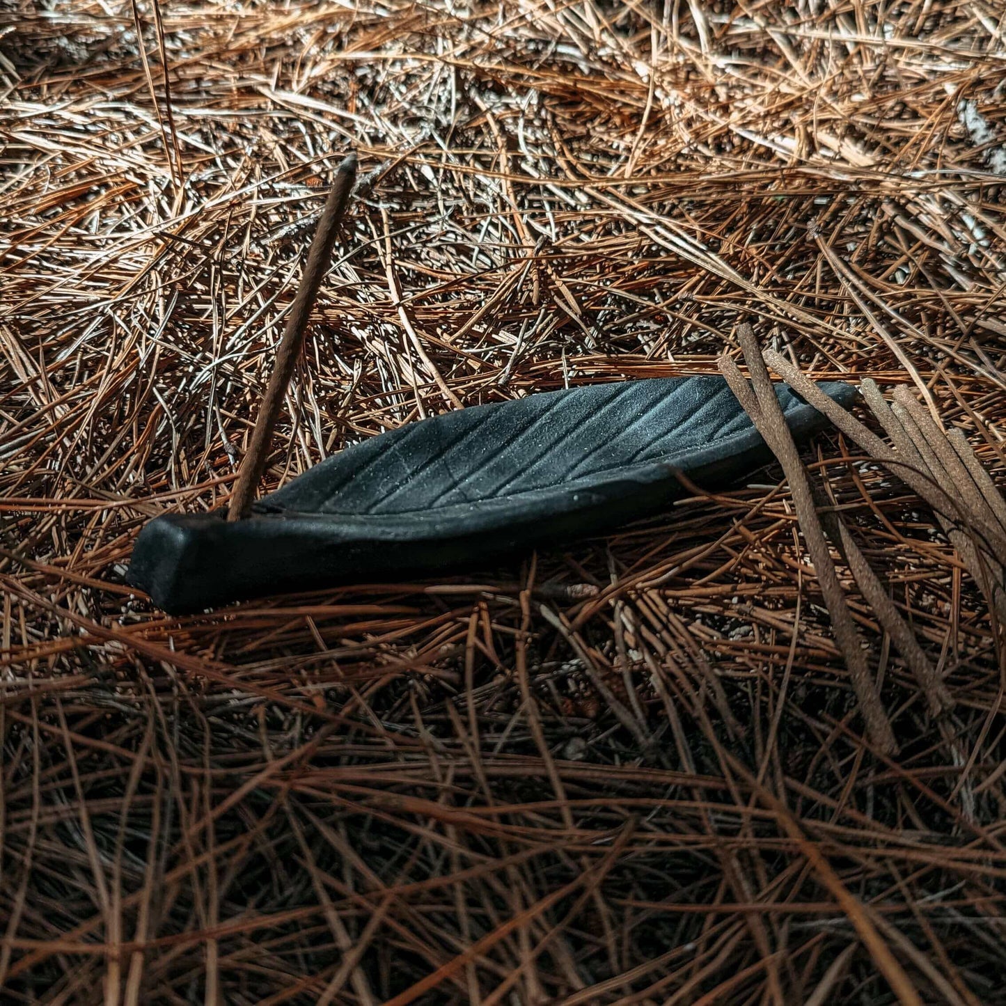 black ceramic leaf incense burner