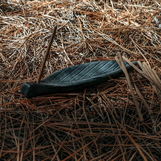 black ceramic leaf incense burner